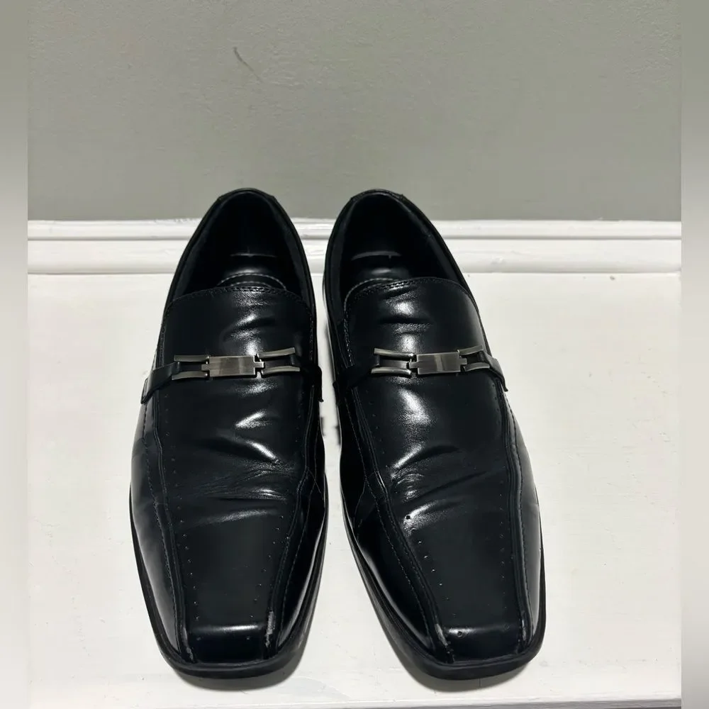 Slip-In Black Leather Cade Bike Toe Dress Shoe by Stacy Adams  -size 9.5